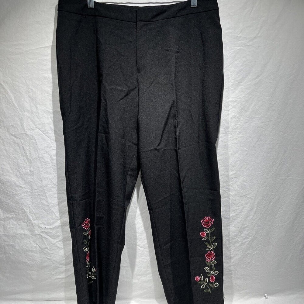 Pantology Women's Dress‎ Career slacks pants Sz 14 Black Embroidered Cropped
